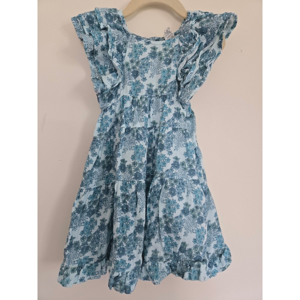 Kate Quinn Blue Floral Tiered Ruffle Flutter Sleeve Button Back Dress 18-24M